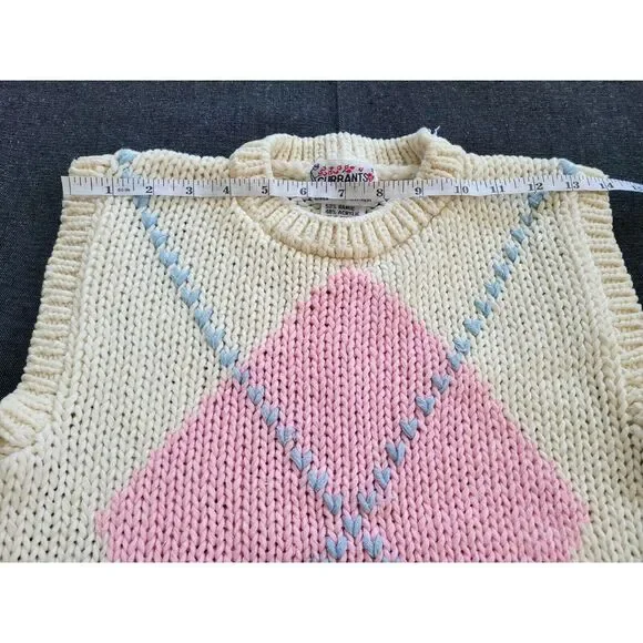 Vintage 60s 70s Ivory White Pink Sweater Vest Argyle Size XS/S Mod Coquette - Picture 6 of 11